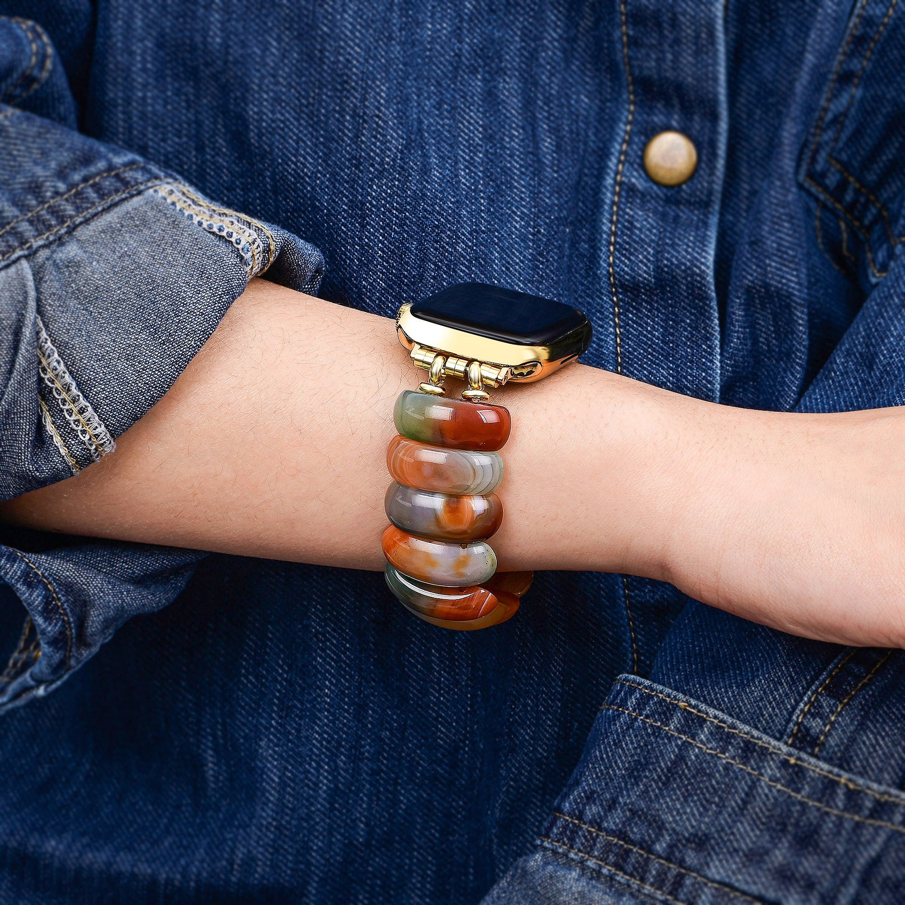 Bracelet Apple Watch en agate dorée au crépuscule