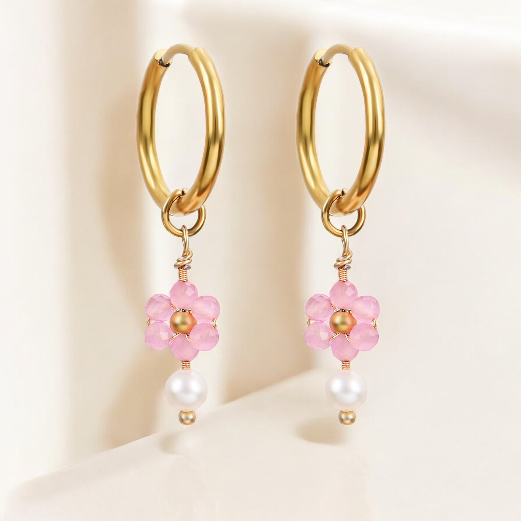 Boucles d'oreilles créoles en perles et agates Golden Grace