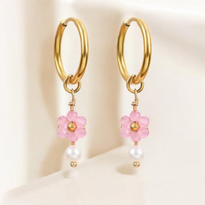 Boucles d'oreilles créoles en perles et agates Golden Grace