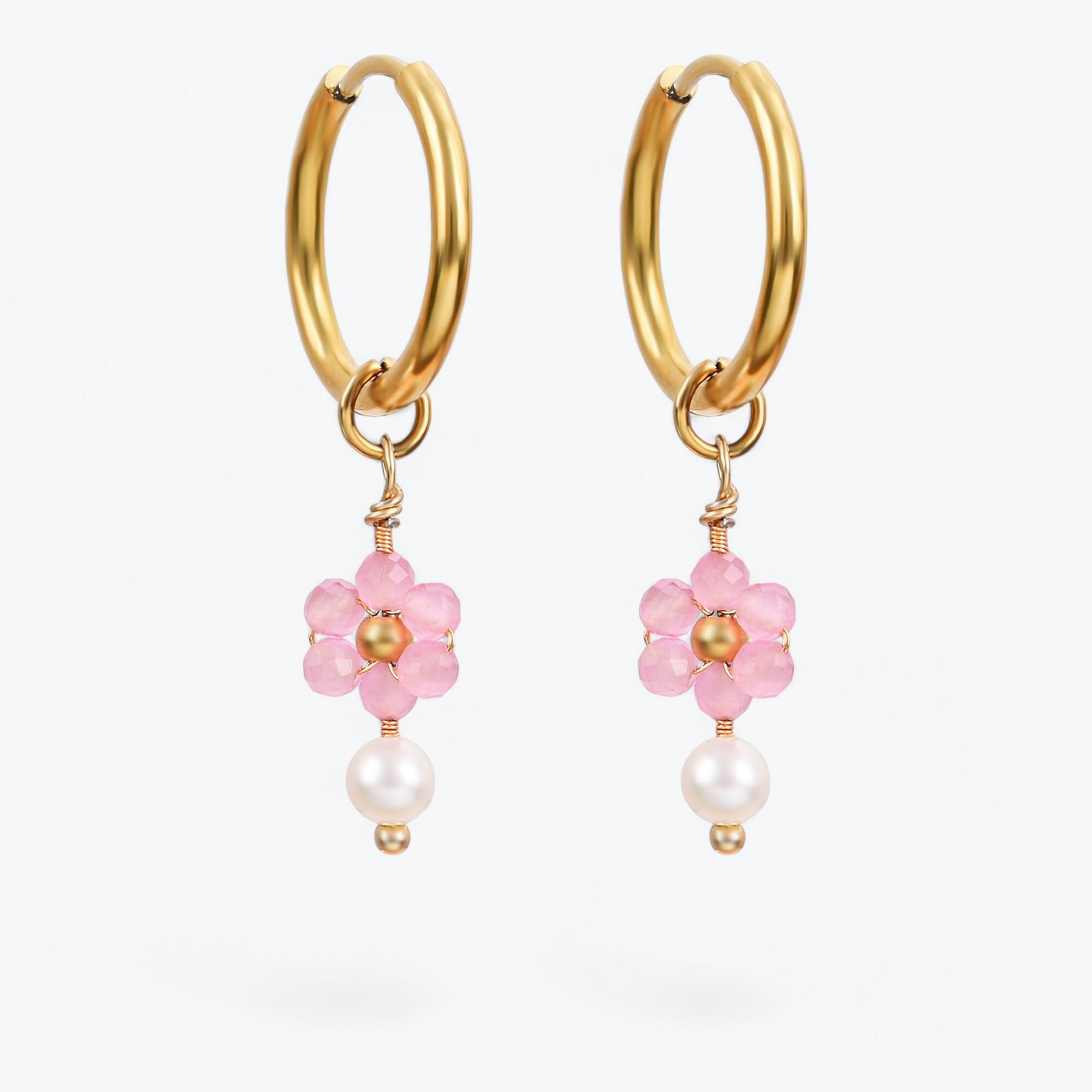 Boucles d'oreilles créoles en perles et agates Golden Grace