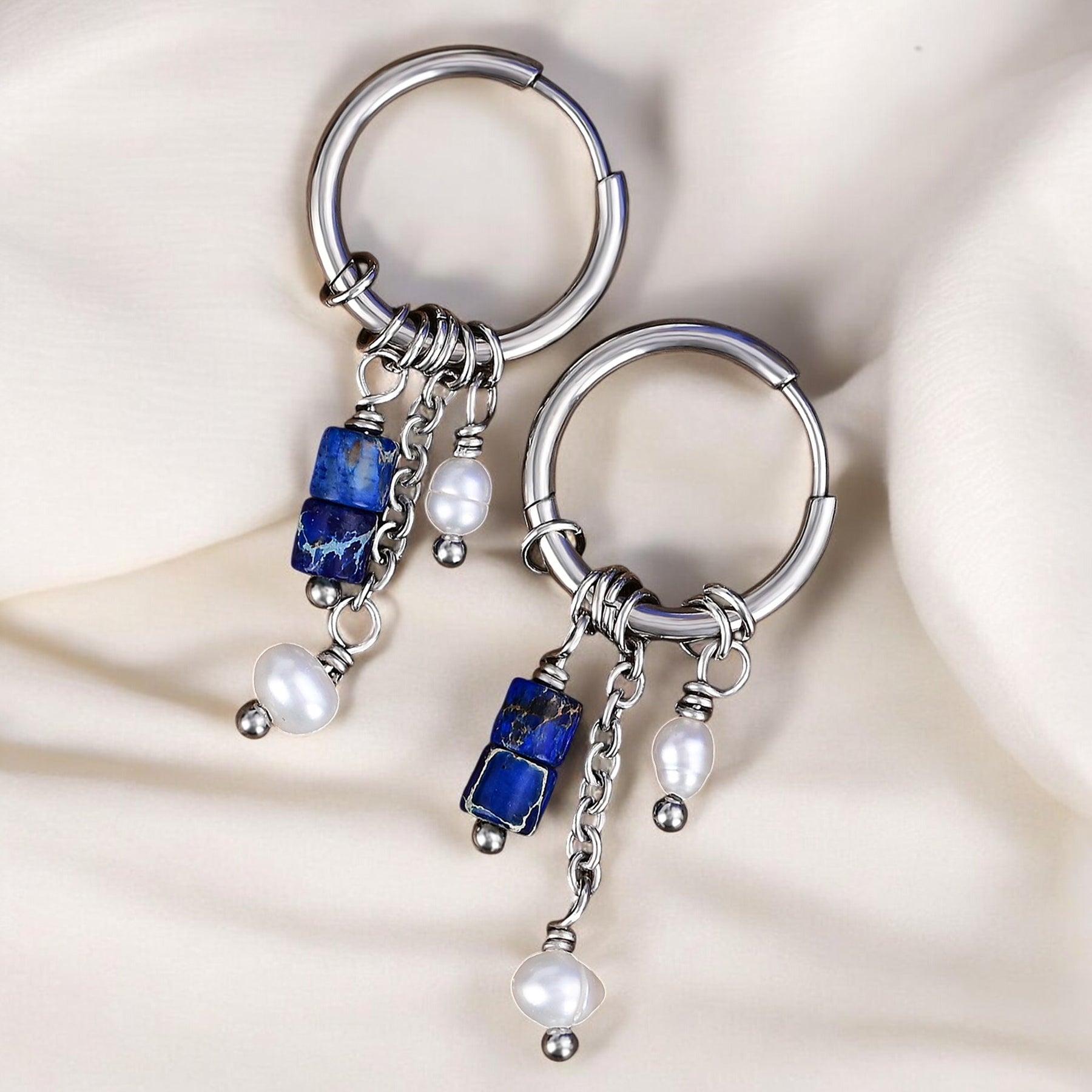 Boucles d'oreilles créoles en perles et agates Golden Grace
