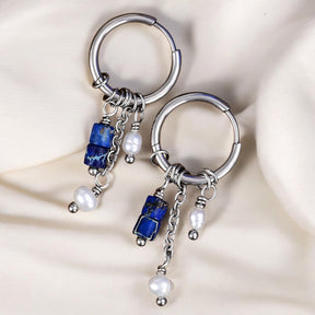 Boucles d'oreilles créoles en perles et agates Golden Grace