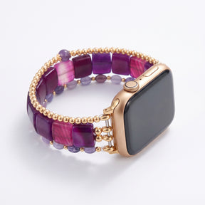 Bracelet Apple Watch extensible en agate Wild Grace argentée