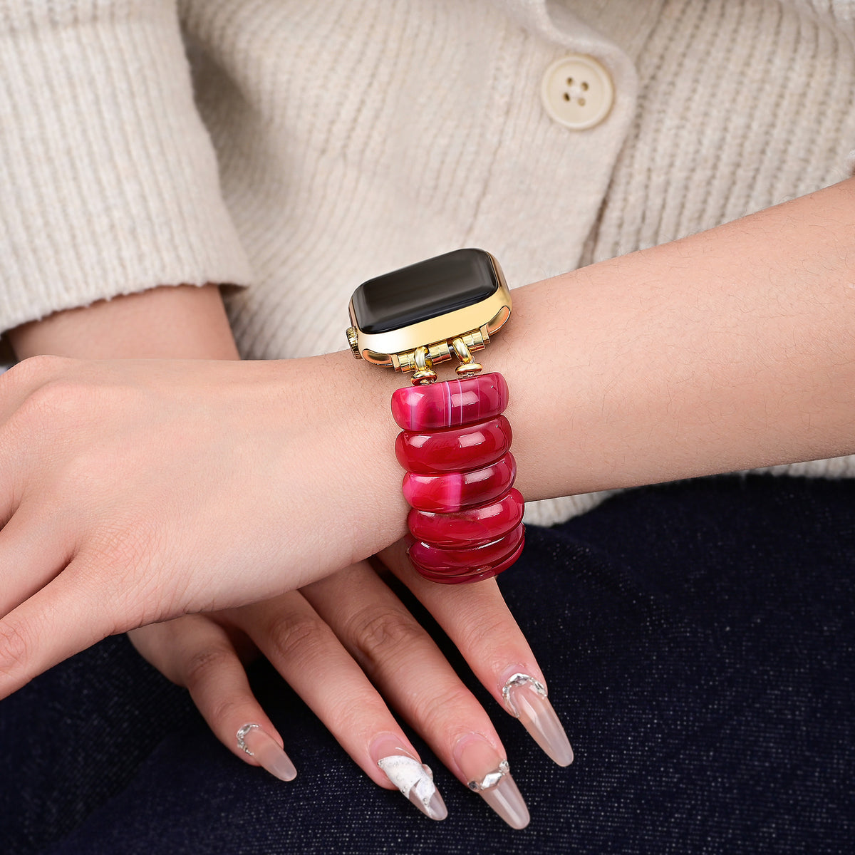 Bracelet extensible en agate Mirage Cramoisi pour Apple Watch