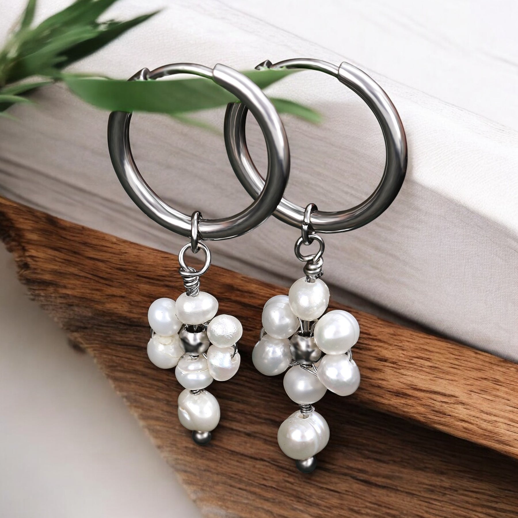 Boucles d'oreilles créoles en perles et agates Golden Grace