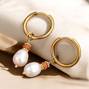 Boucles d'oreilles créoles en perles et agates Golden Grace