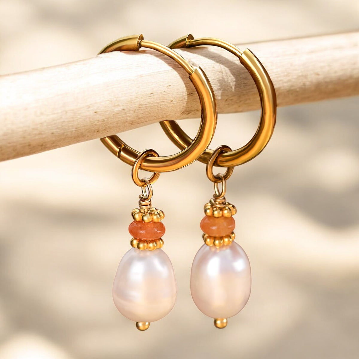 Boucles d'oreilles créoles en perles et agates Golden Grace
