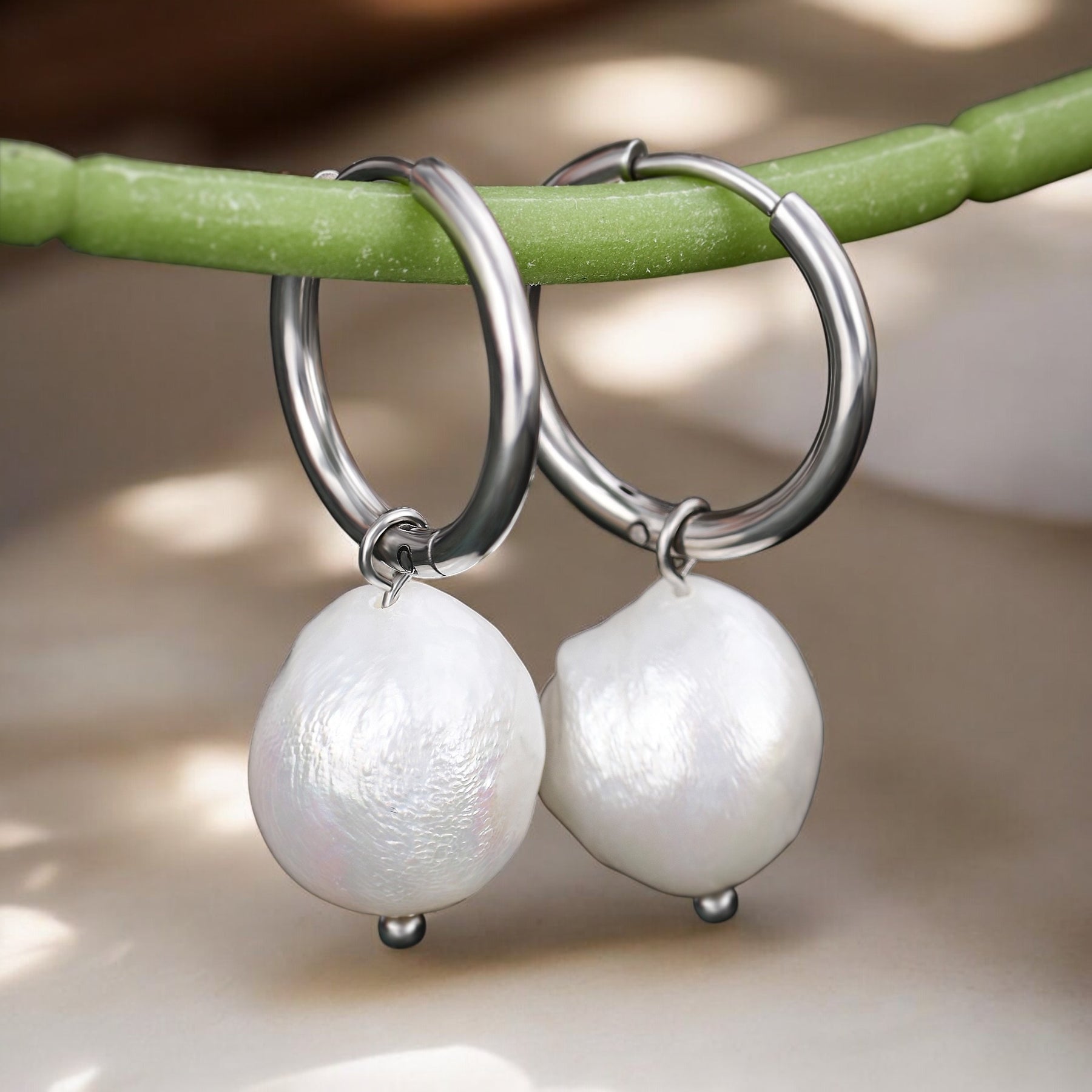 Boucles d'oreilles créoles en perles et agates Golden Grace