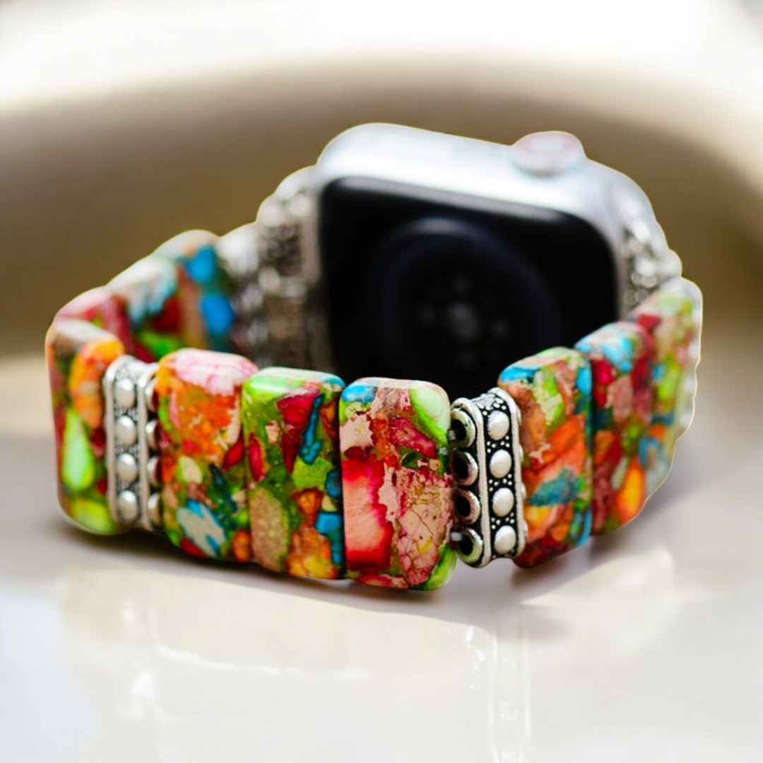 Bracelet Apple Watch extensible à fleurs chic