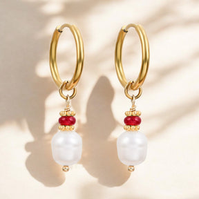 Boucles d'oreilles créoles en perles et agates Golden Grace