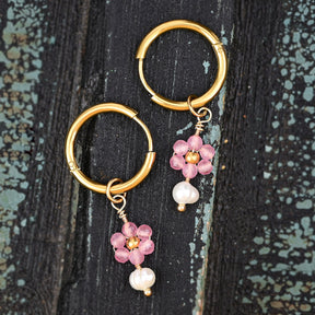 Boucles d'oreilles créoles en perles et agates Golden Grace