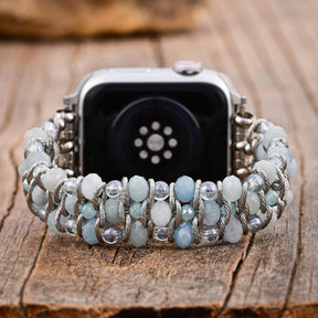 Bracelet Apple Watch tressé en saphir aquamarine