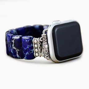 Stretch-Armband Apple Watch aus tibetischem Jaspis in Dunkelmarineblau