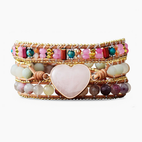 Bracelet enroulé en forme de cœur en quartz rose rêveur