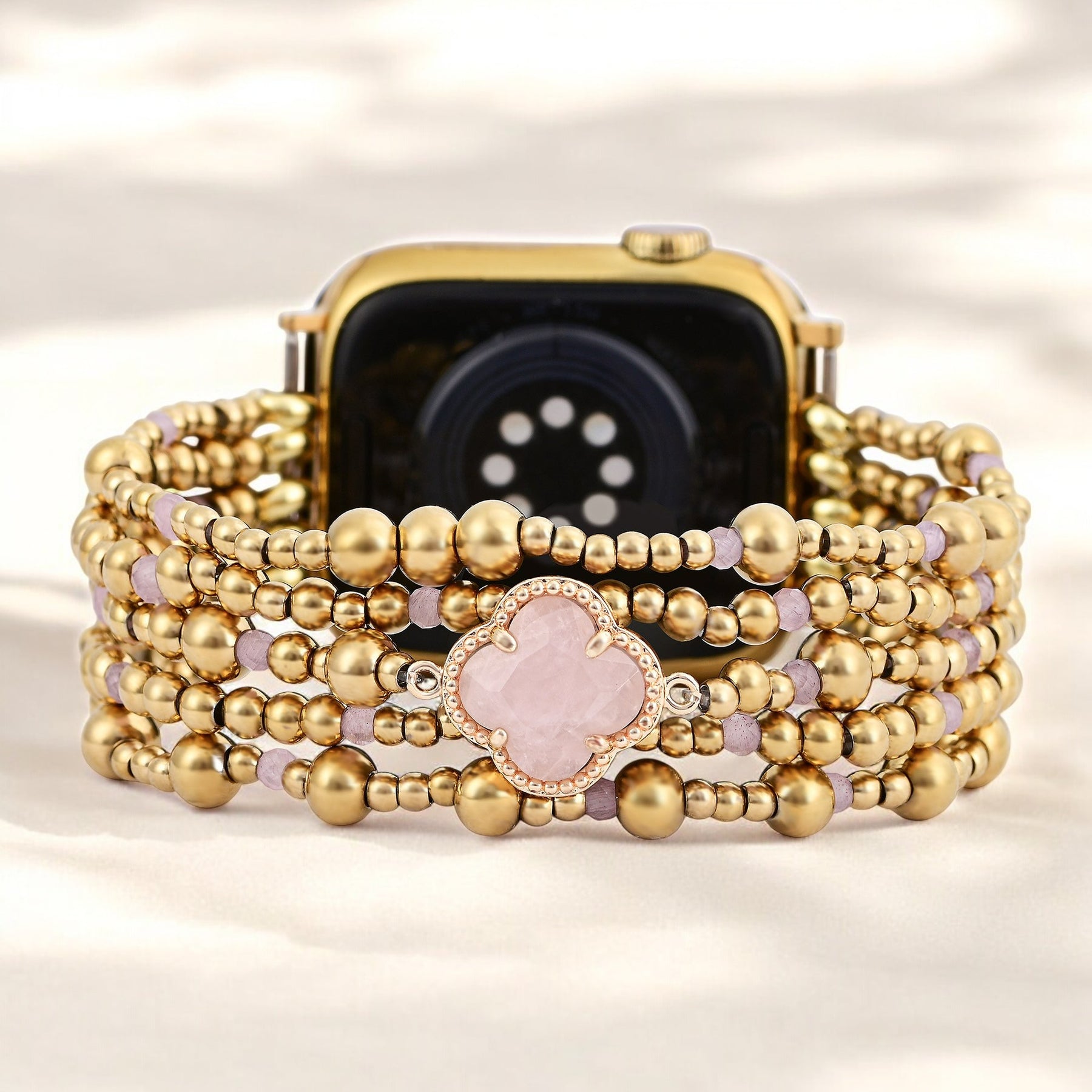 Verzaubertes Rosenquarz Eleganz Stretch Apple Watch Armband