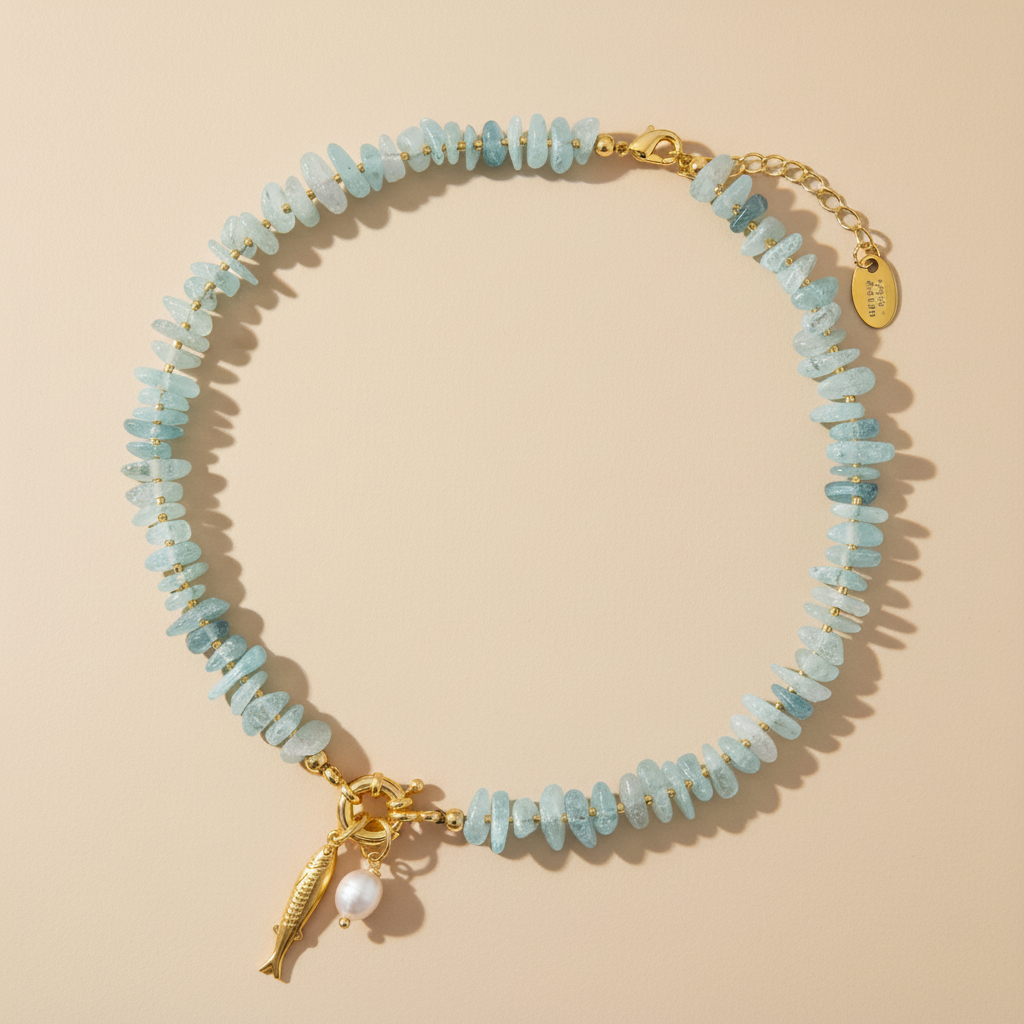 Aquamarin Perlenanhänger Halskette