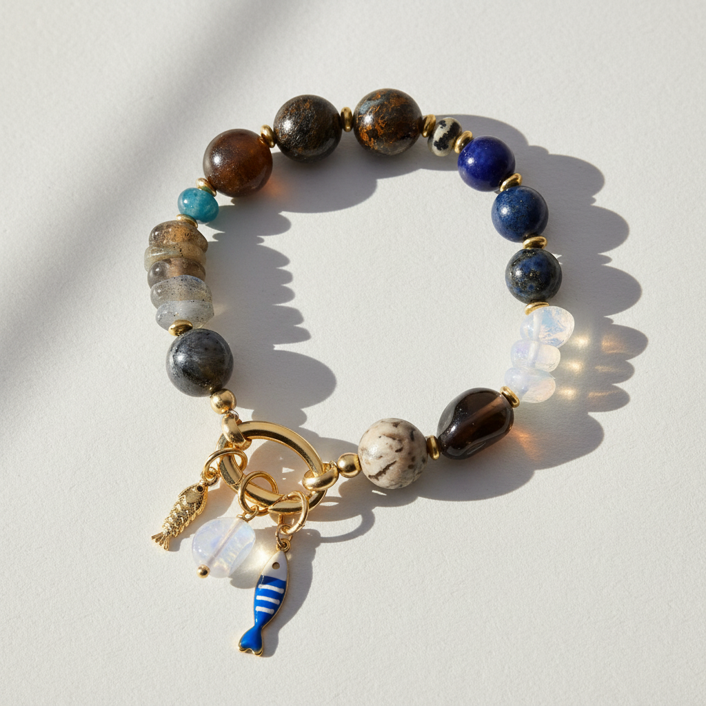 Bracelet charme vague en labradorite
