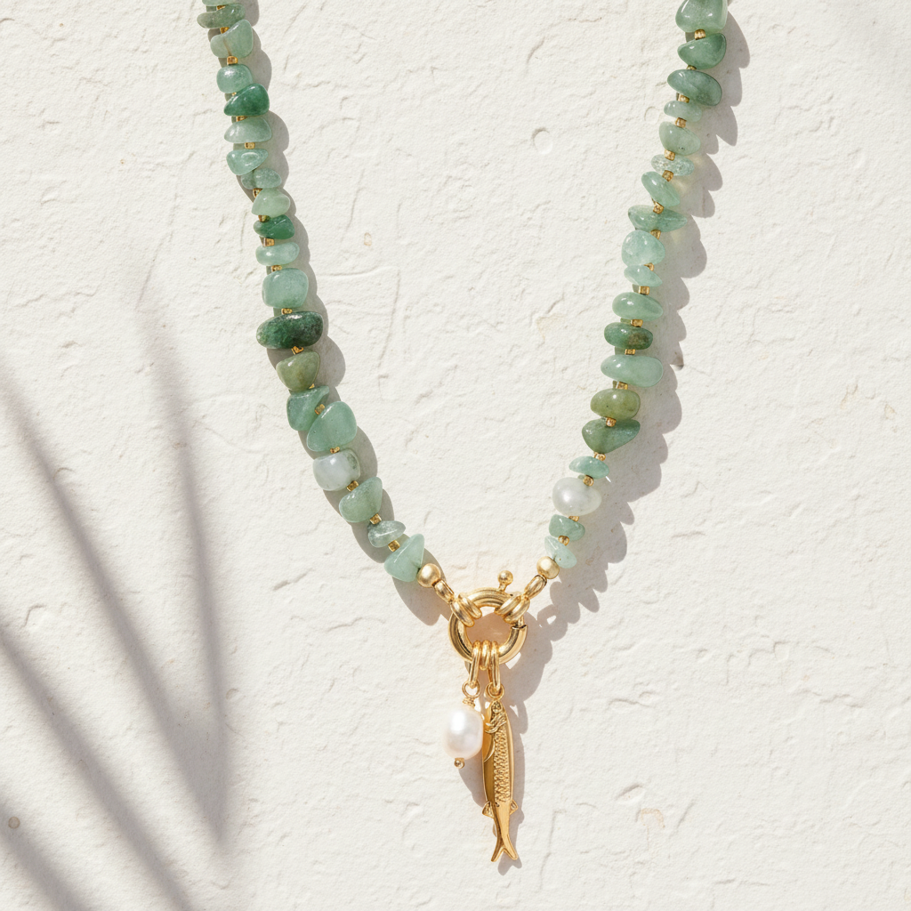 Collier pendentif perle d'aventurine