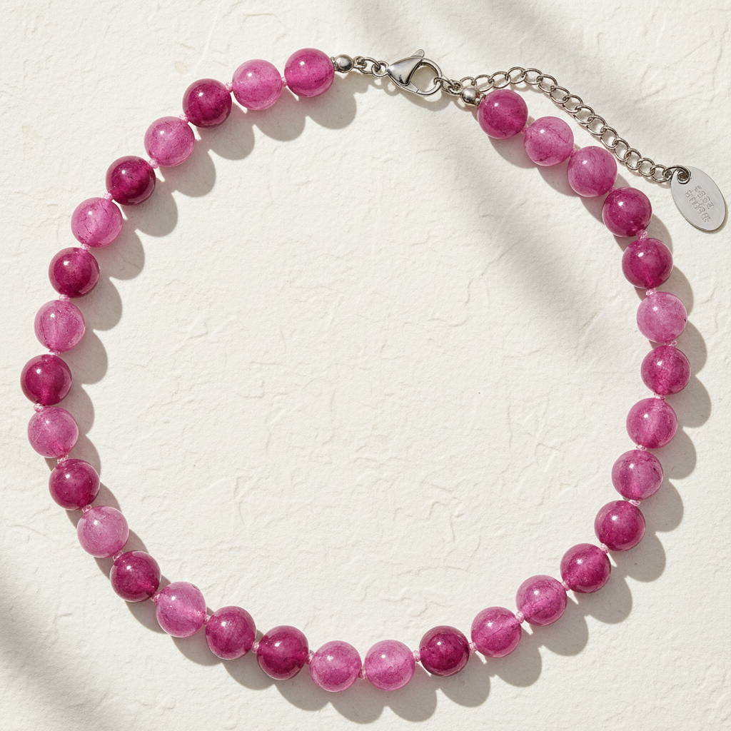Collier ras du cou en quartz rose radiant