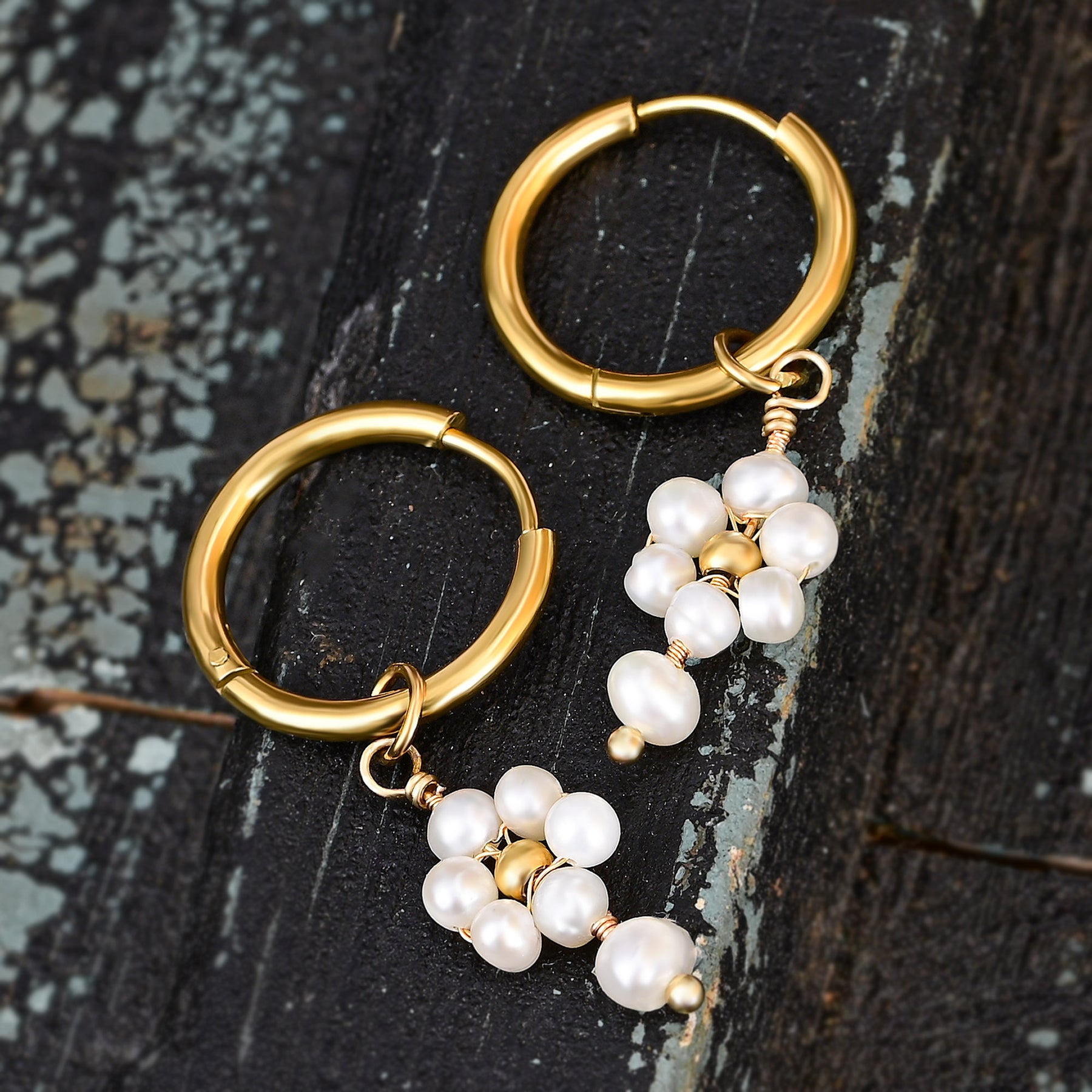 Boucles d'oreilles créoles en perles et agates Golden Grace