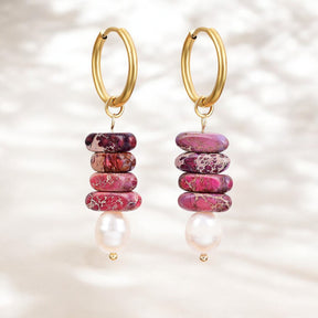 Gouttes en anneau en perles de mer et jaspe magenta