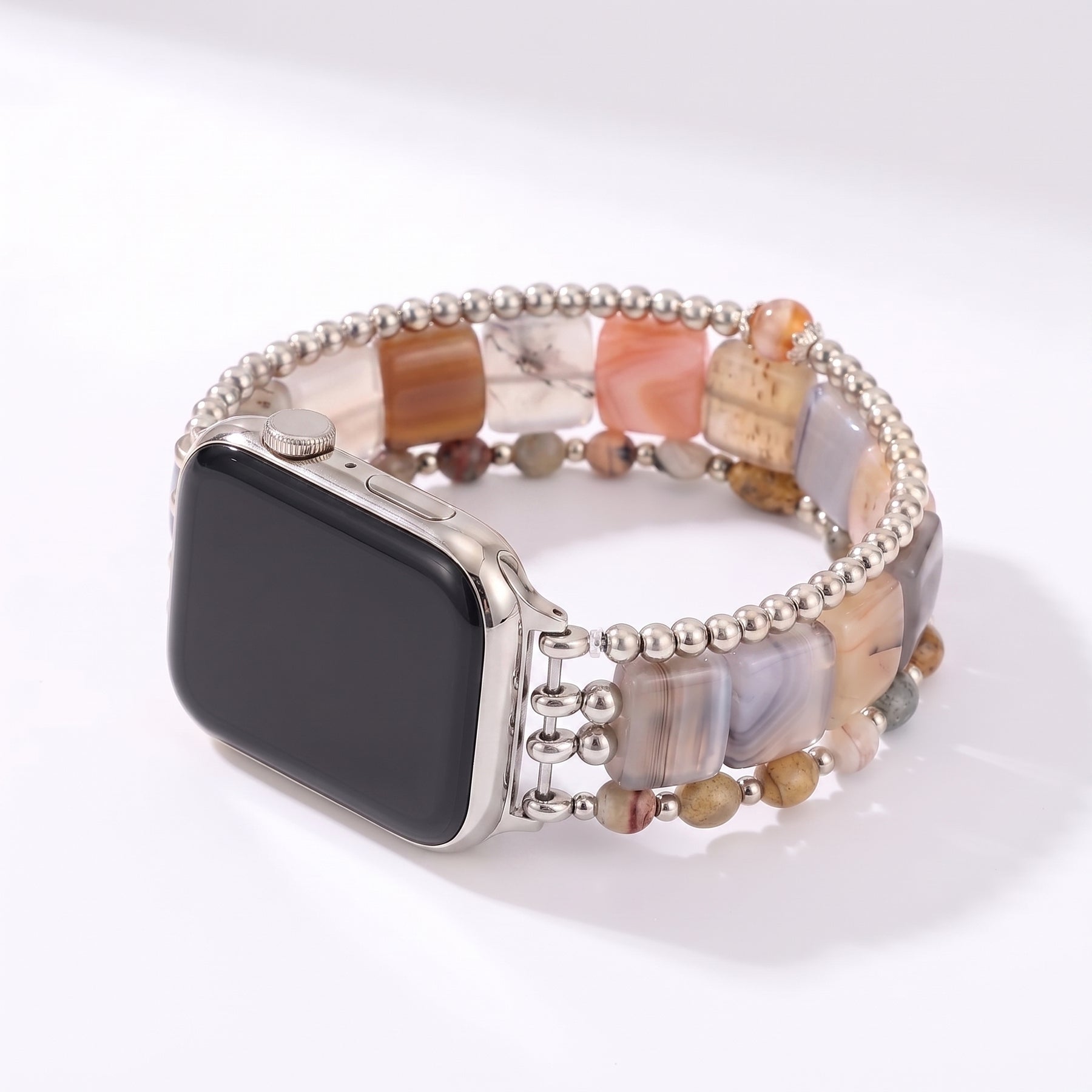 Bracelet Apple Watch extensible en agate Wild Grace argentée