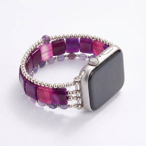 Bracelet Apple Watch extensible en agate Wild Grace argentée