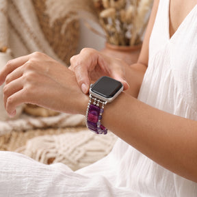 Bracelet Apple Watch extensible en agate Wild Grace argentée
