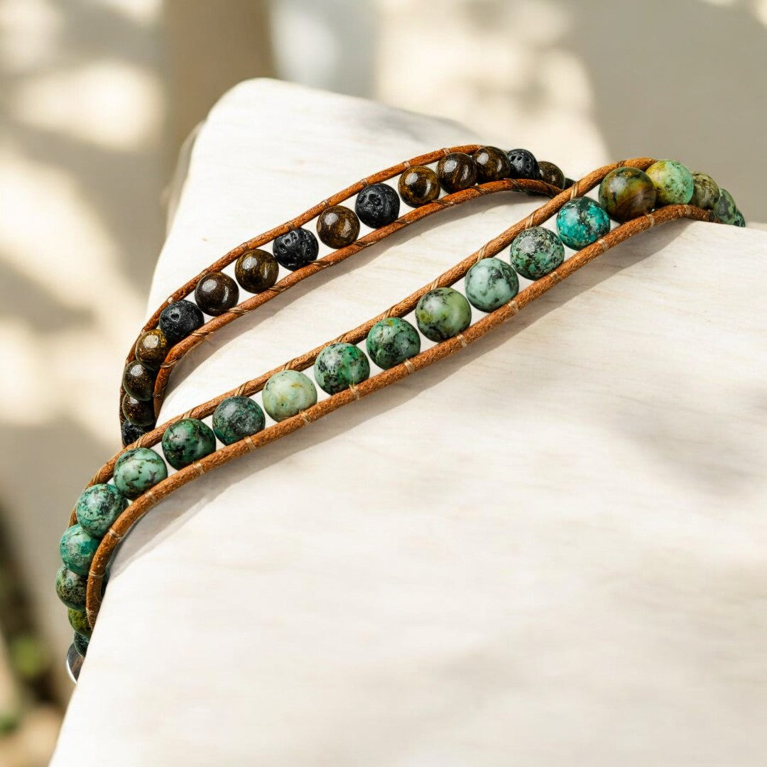 Bracelet en Bronzite et Lave pour Hommes