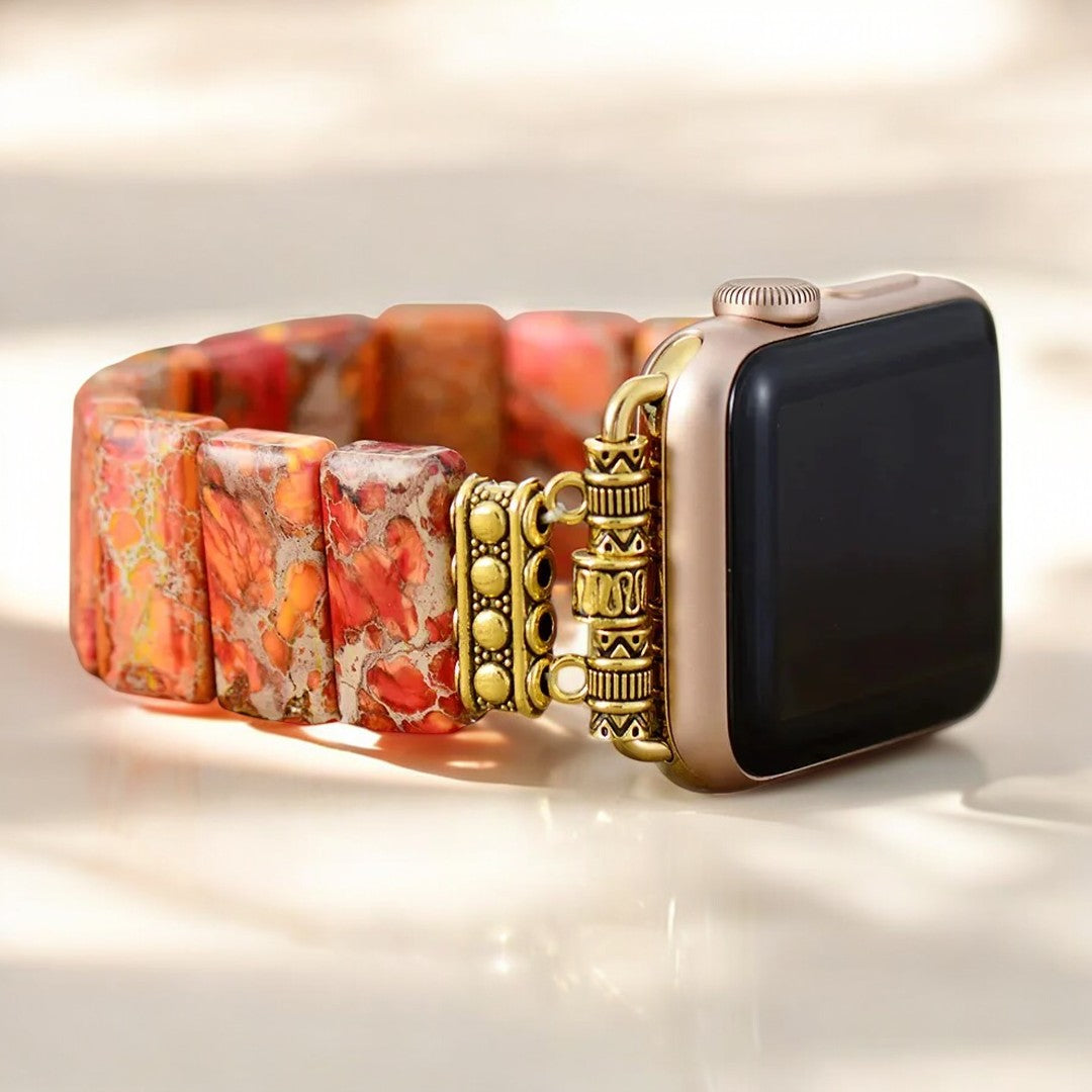 Stretch-Armband Apple Watch mit tibetischem Jaspis und Kürbis
