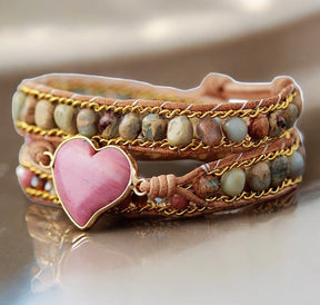 Bracelet enveloppant de protection d'amour en rhodonite