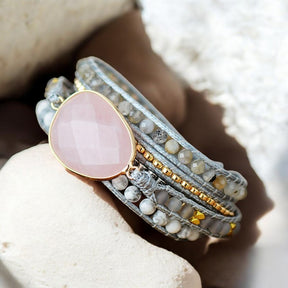 Bracelet enveloppant en quartz rose