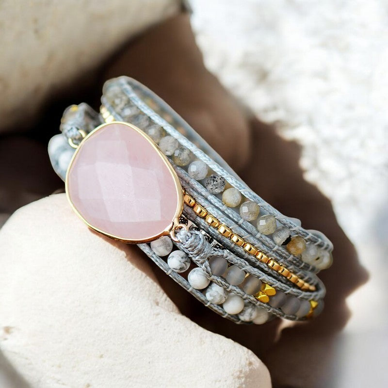 Bracelet enveloppant en quartz rose