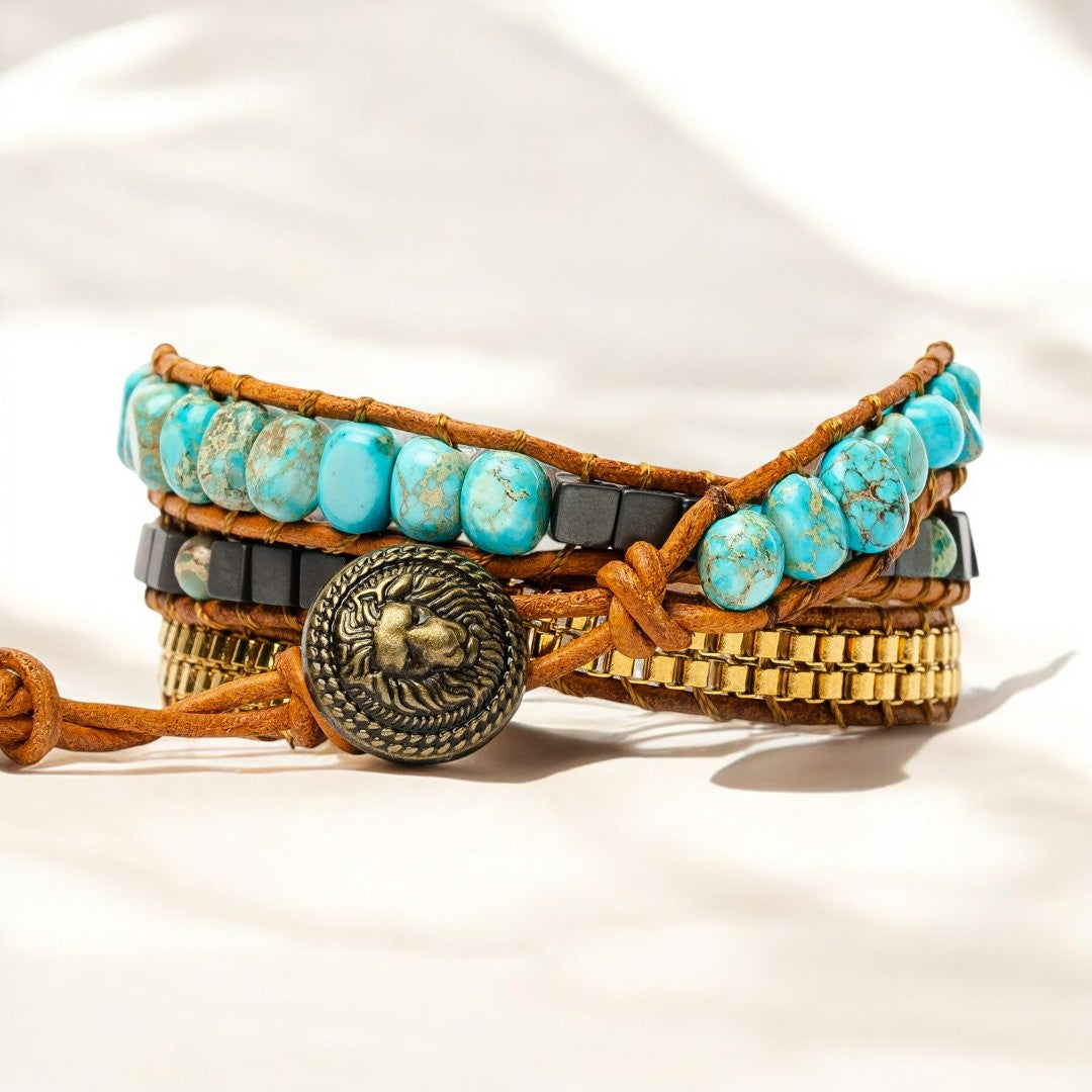 Türkisfarbenes beruhigendes Energie-Wickelarmband
