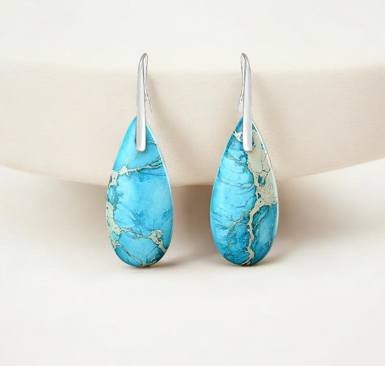 Boucles d'oreilles pendantes de protection en jaspe turquoise